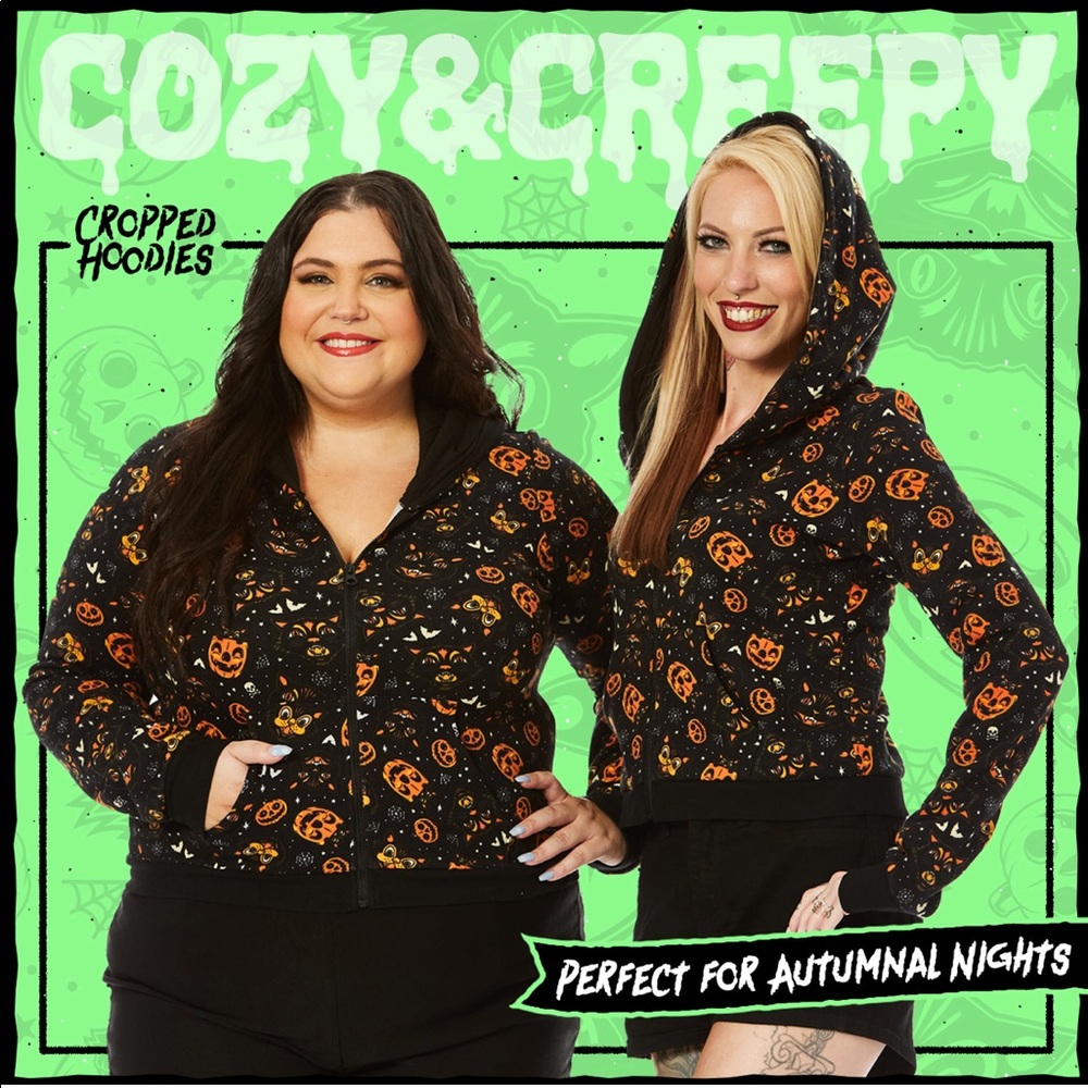 Sourpuss Classic Halloween Cropped Hoodie Jacket size Medium